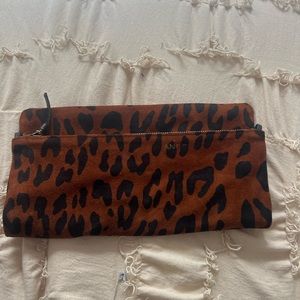 CLARE V leopard fold over clutch